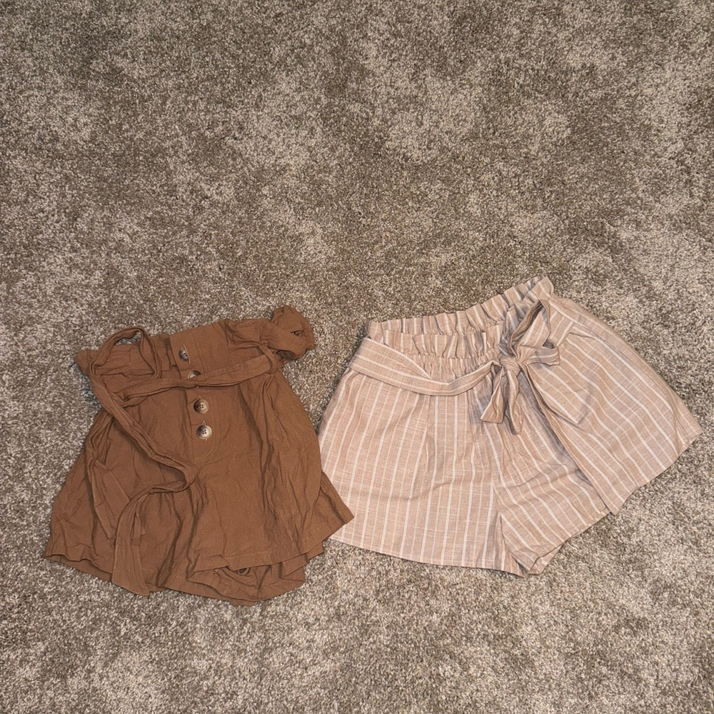 2 for 1- Brown and Striped Shorts Set